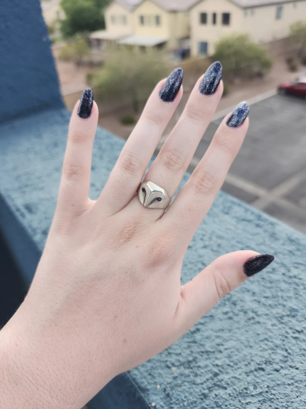 Owl Ring, Sterling Silver With Sapphire